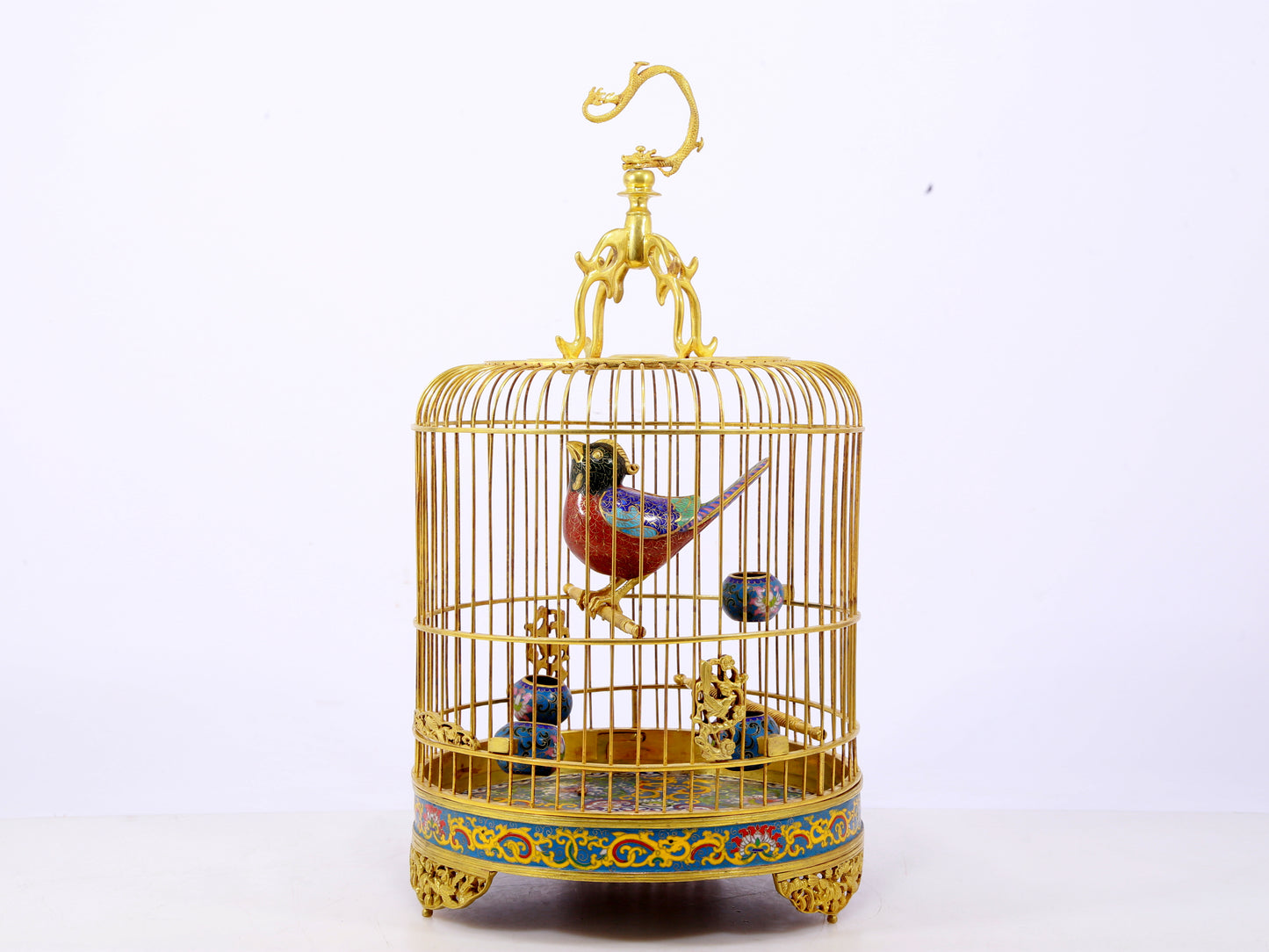 An exquisite cloisonné birdcage with lotus pattern