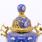 An exquisite cloisonné tangled lotus pattern two-eared tripod censer with lid