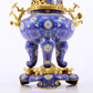 An exquisite cloisonné tangled lotus pattern two-eared tripod censer with lid