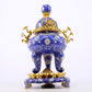 An exquisite cloisonné tangled lotus pattern two-eared tripod censer with lid