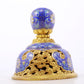 An exquisite cloisonné tangled lotus pattern two-eared tripod censer with lid