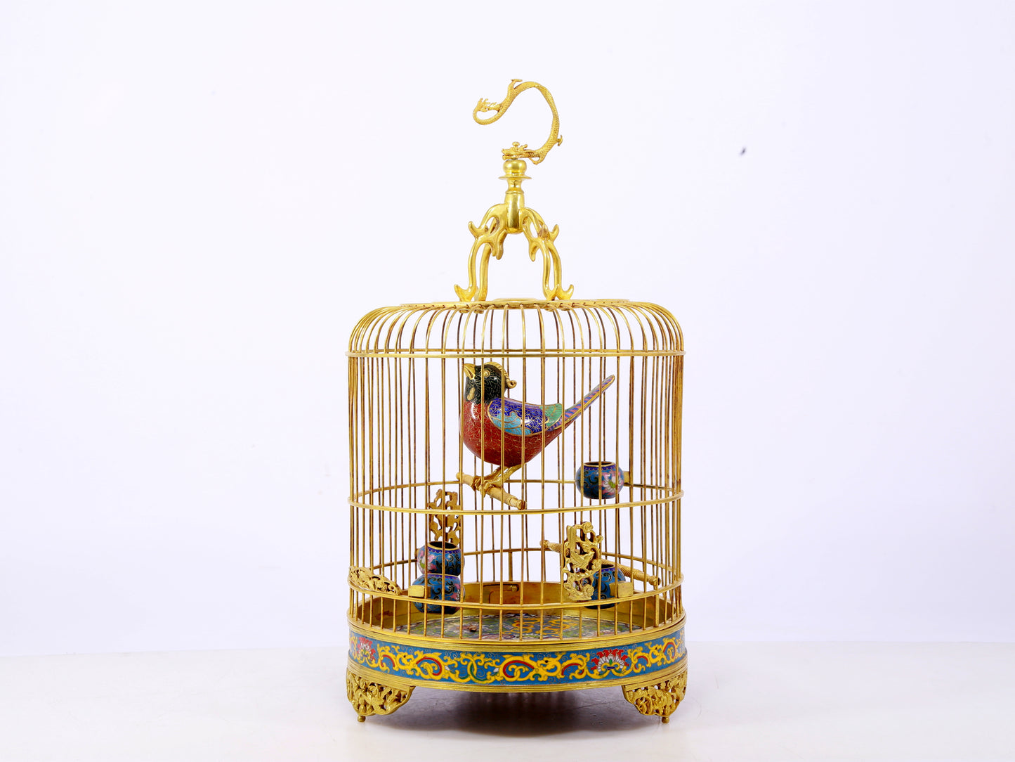 An exquisite cloisonné birdcage with lotus pattern