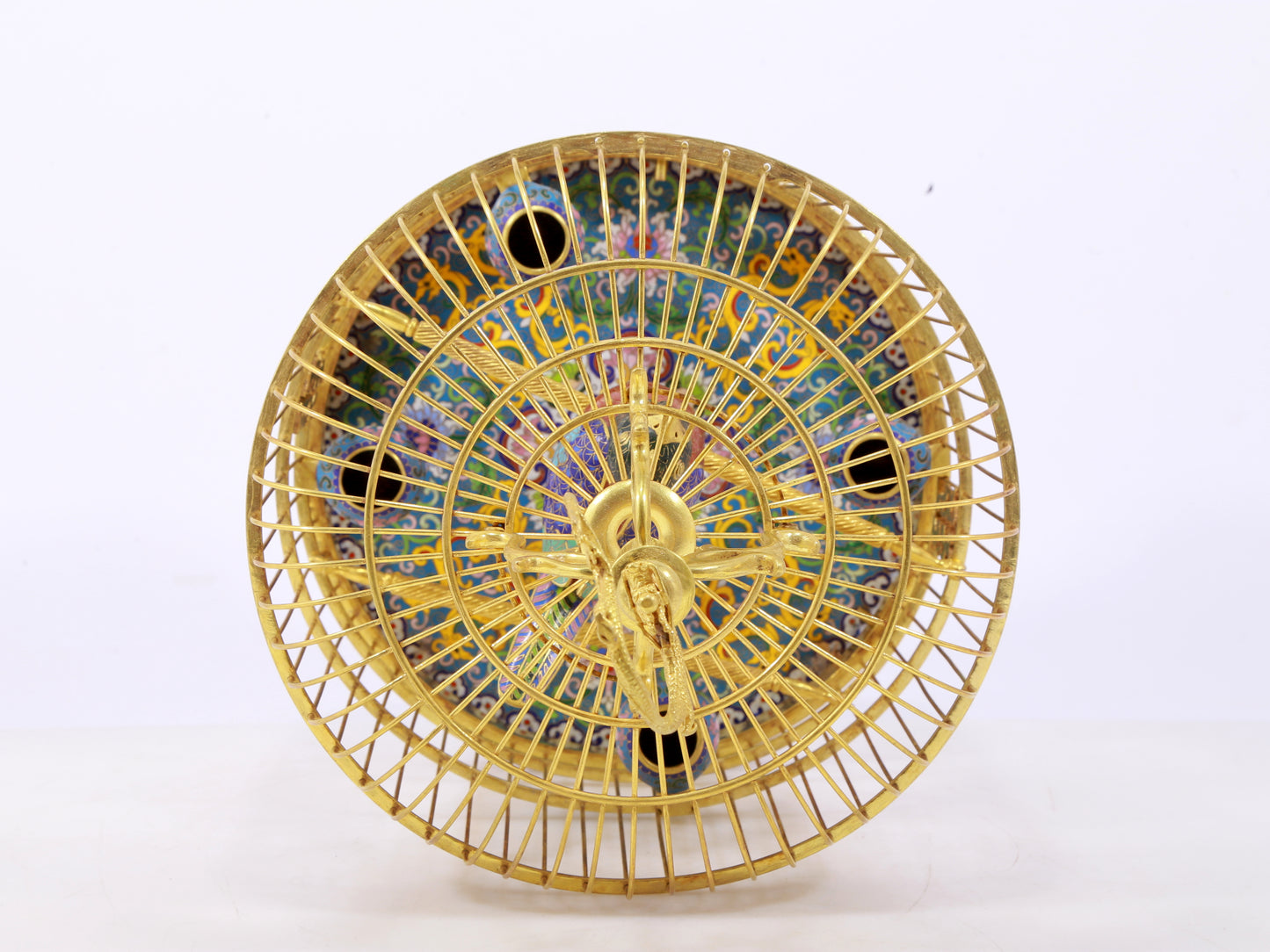 An exquisite cloisonné birdcage with lotus pattern