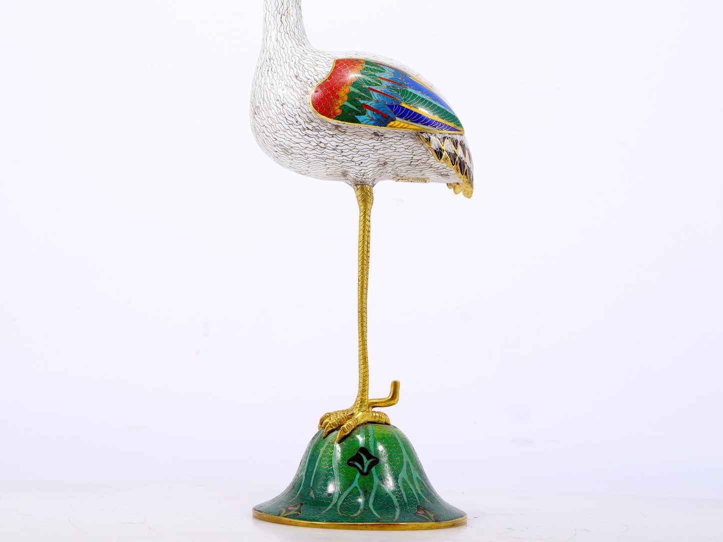 A pair of exquisite cloisonné crane-shaped candlesticks