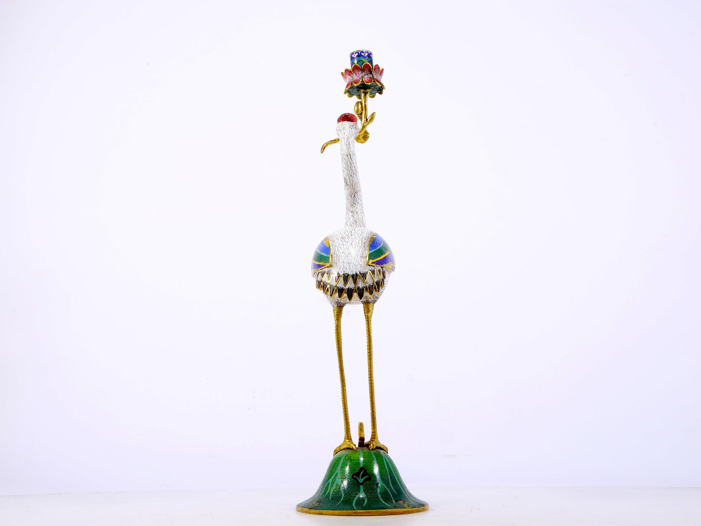 A pair of exquisite cloisonné crane-shaped candlesticks