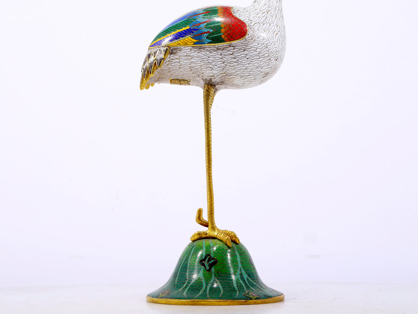 A pair of exquisite cloisonné crane-shaped candlesticks