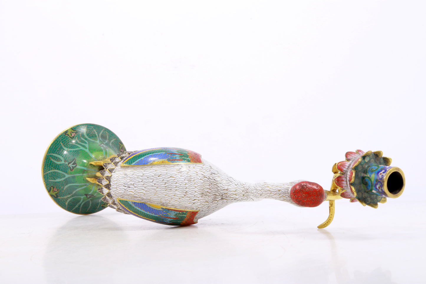 A pair of exquisite cloisonné crane-shaped candlesticks