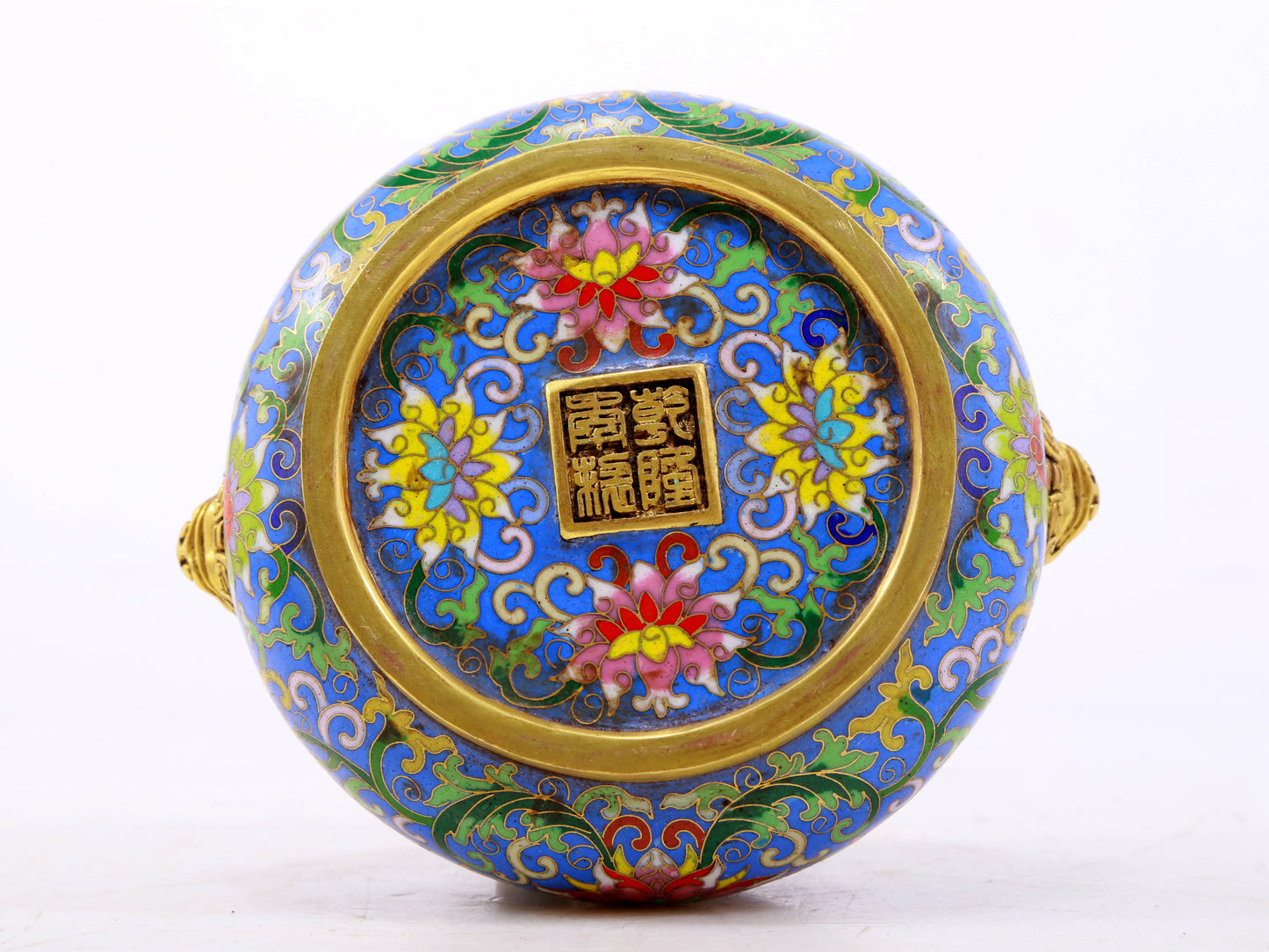 An exquisite cloisonné censer with lotus and animal ears pattern