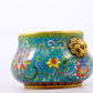 An exquisite cloisonné tangled lotus pattern animal ear censer