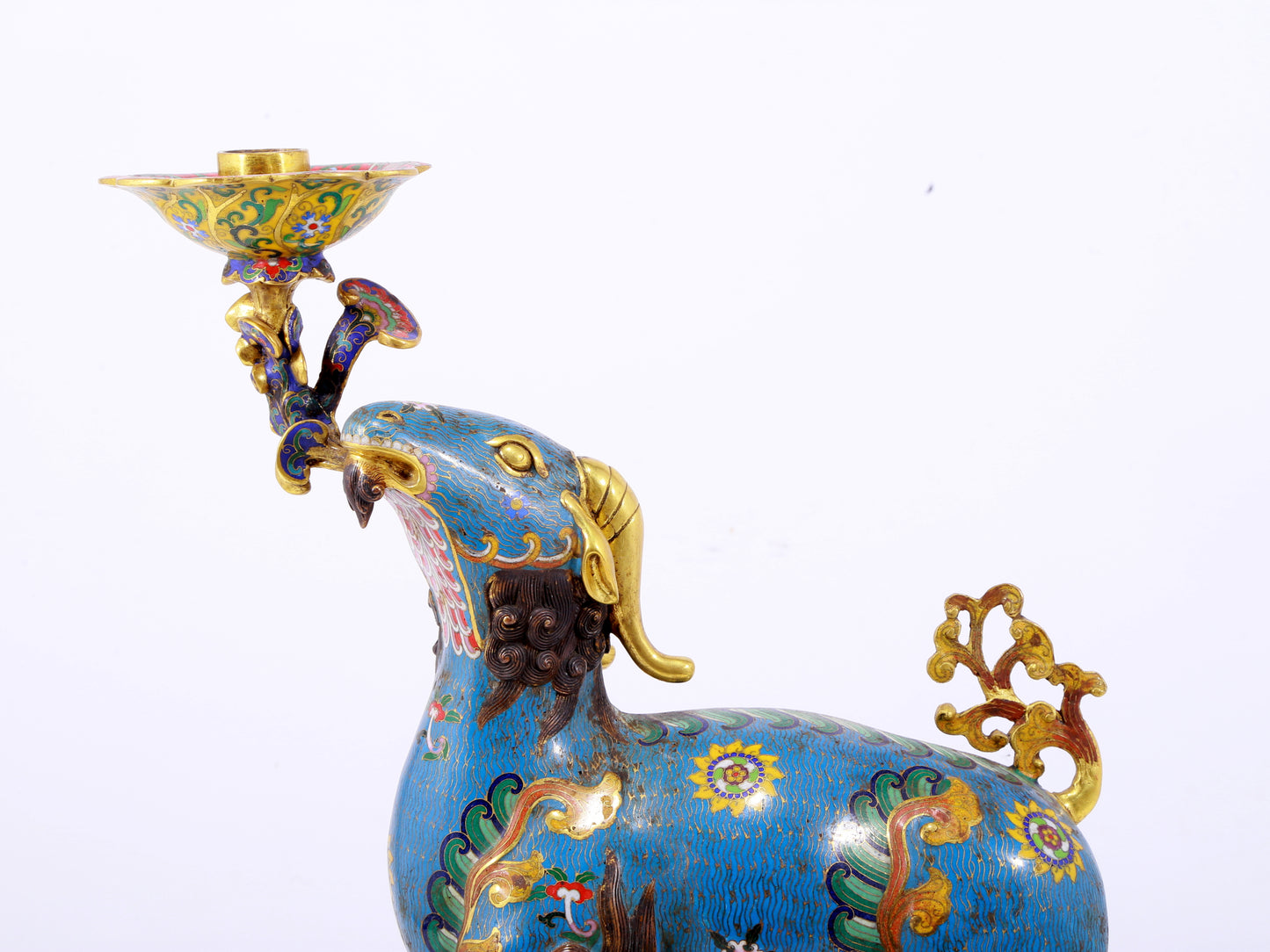 Pair of Exquisite Cloisonné Goat Candlesticks