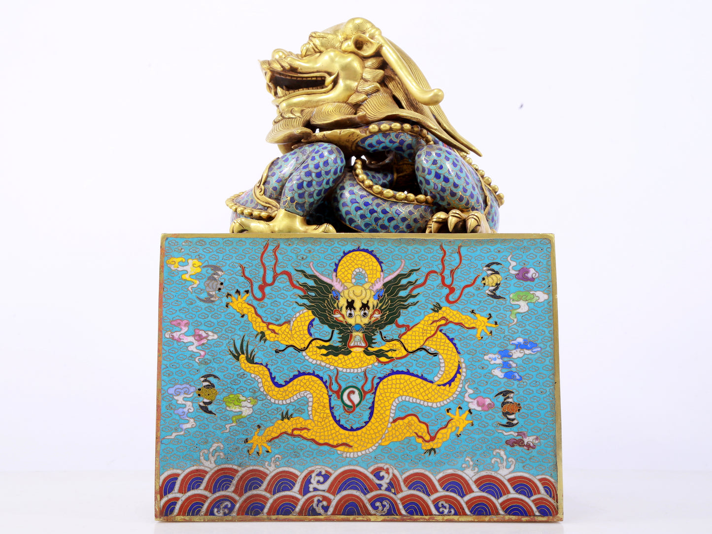 A perfect cloisonné 'Cloud and Dragon' seal