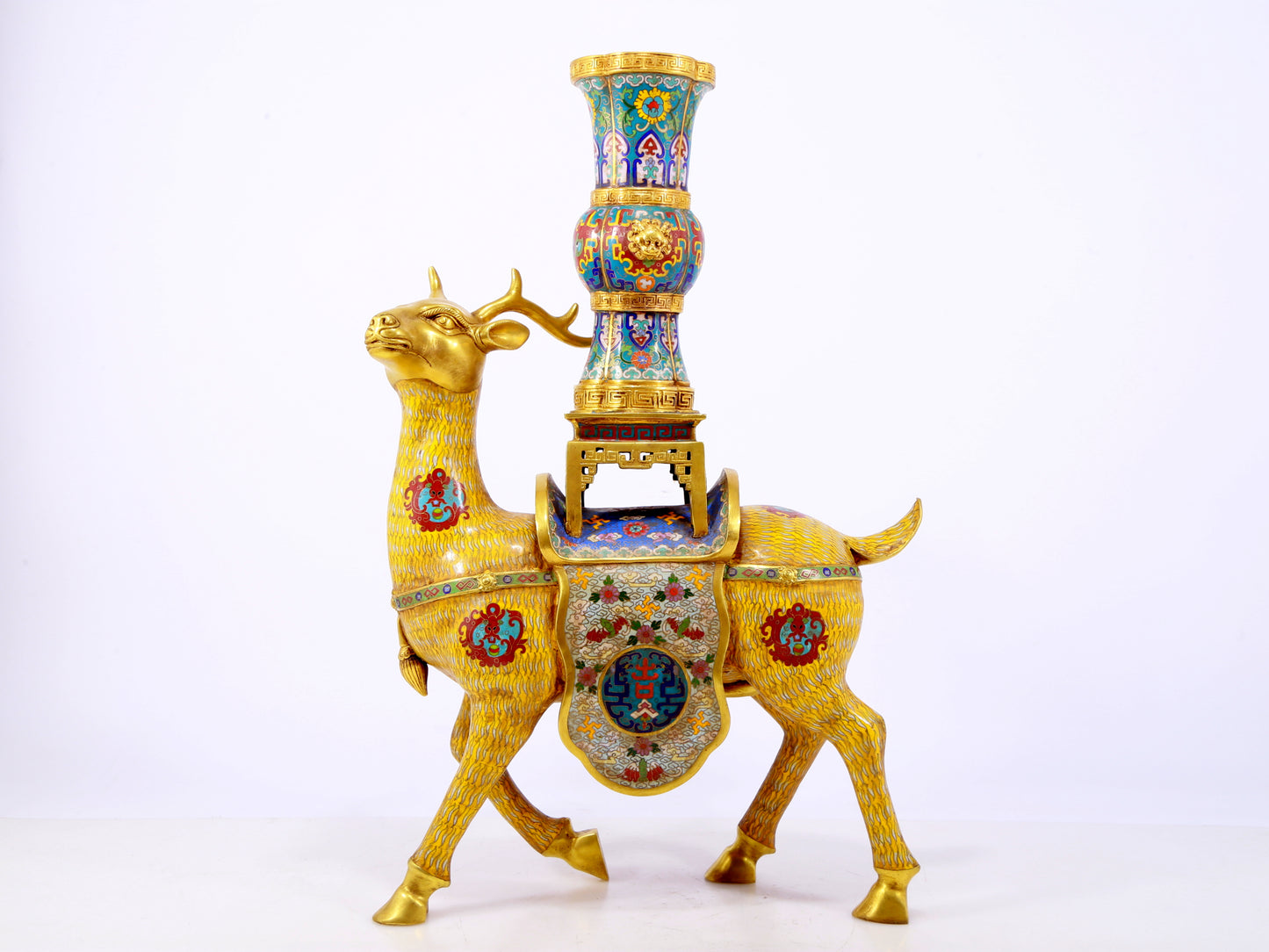 A stunning pair of cloisonné deer-shaped bottles