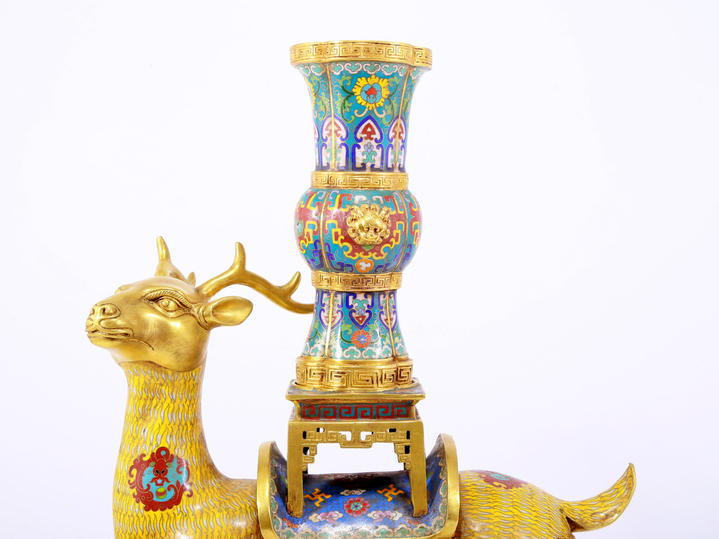 A stunning pair of cloisonné deer-shaped bottles