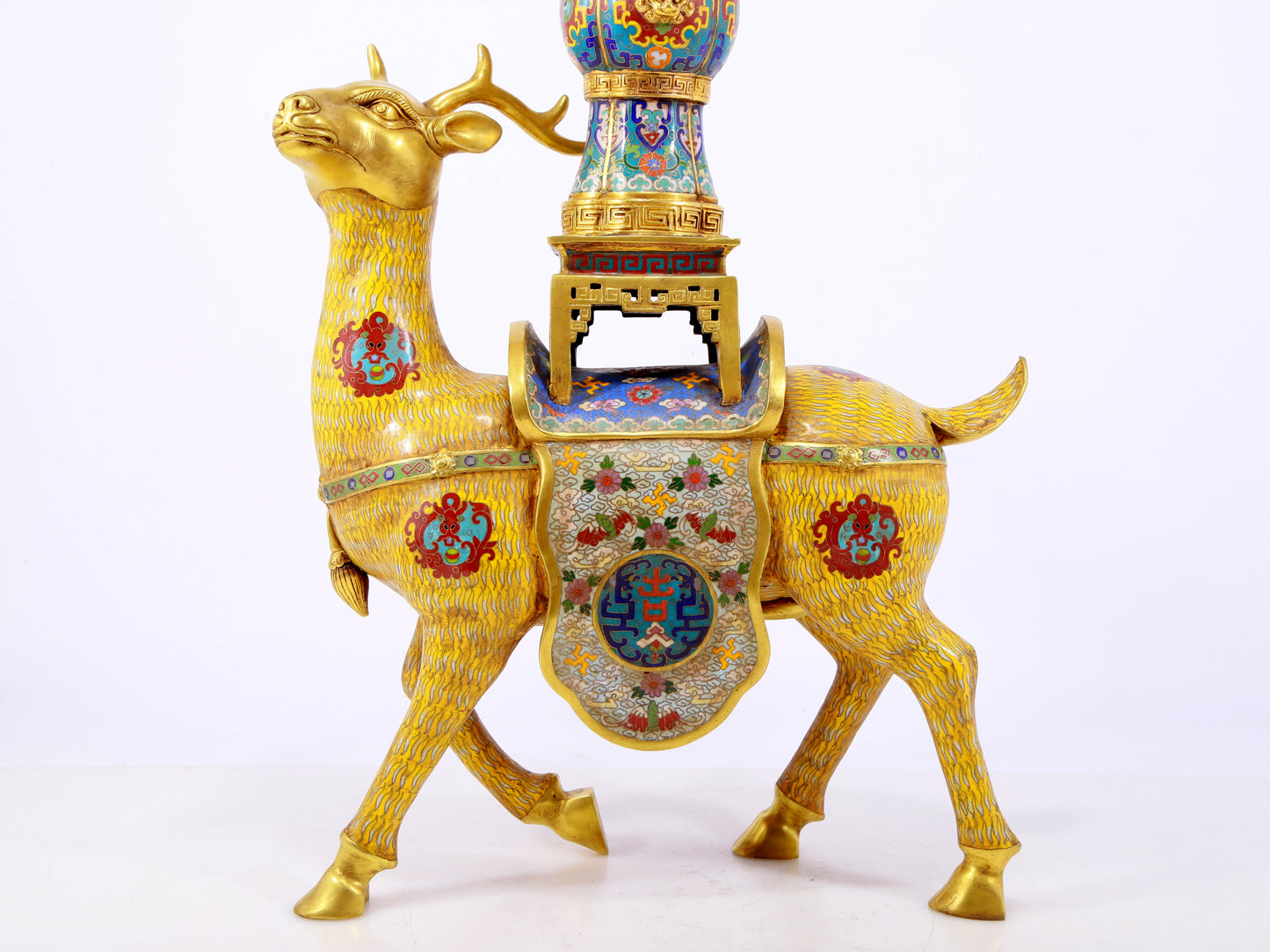 A stunning pair of cloisonné deer-shaped bottles