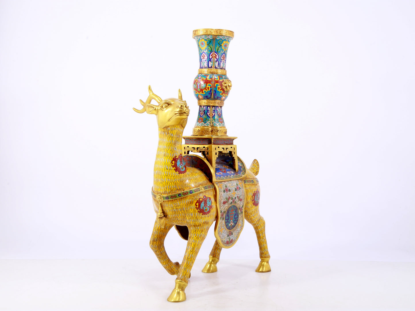 A stunning pair of cloisonné deer-shaped bottles