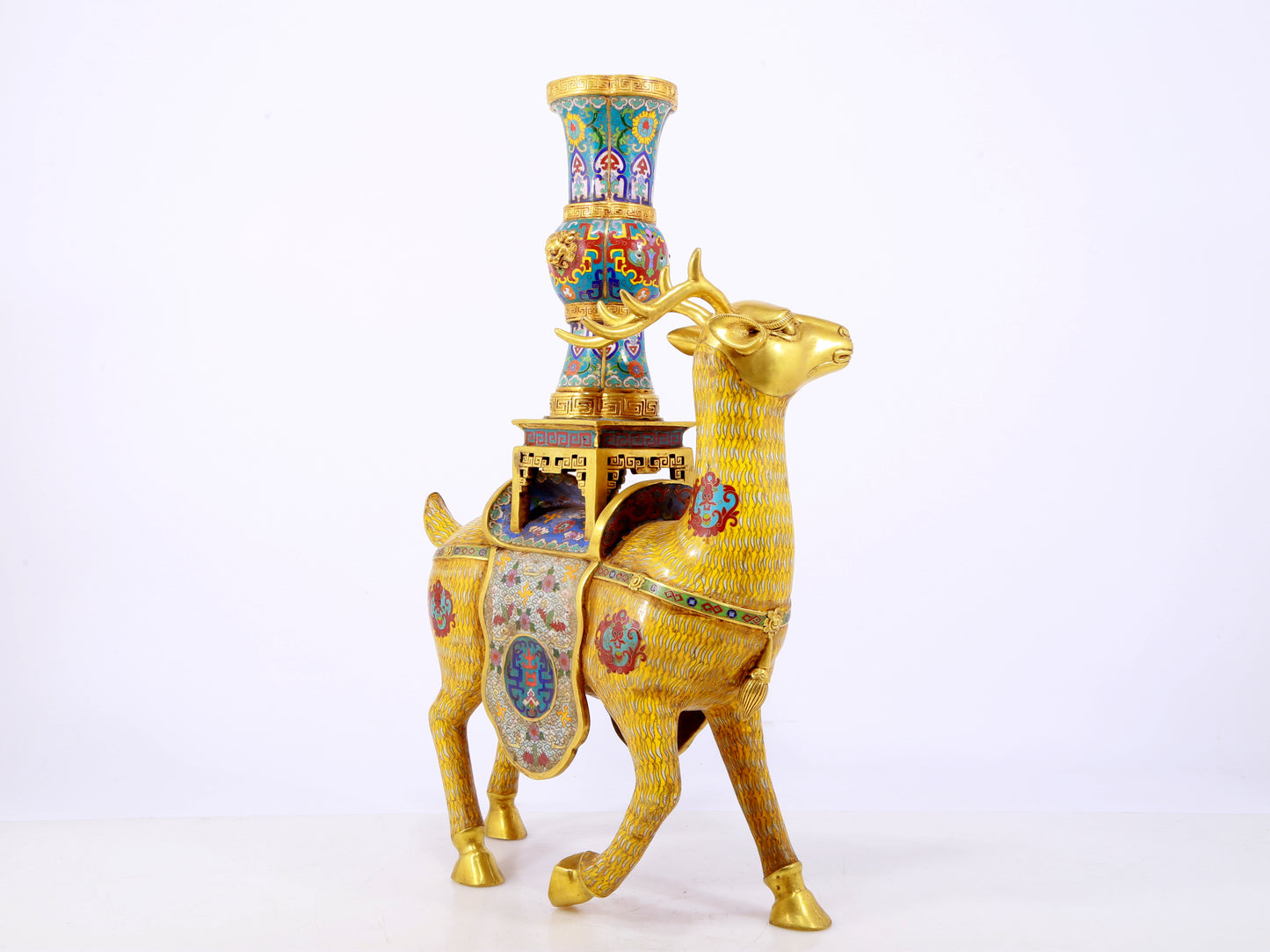 A stunning pair of cloisonné deer-shaped bottles