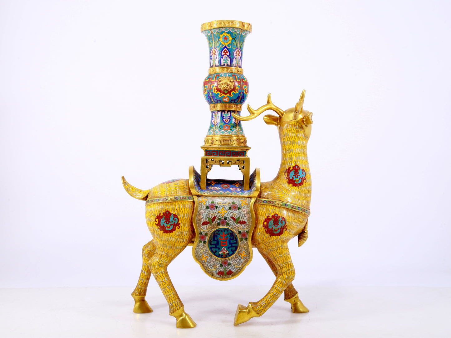 A stunning pair of cloisonné deer-shaped bottles