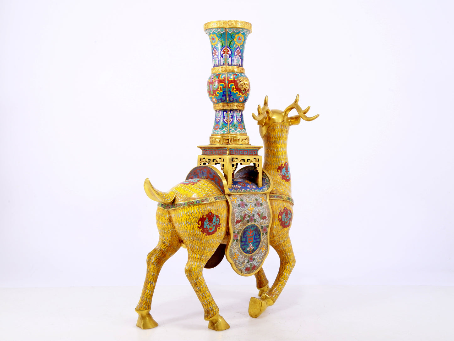 A stunning pair of cloisonné deer-shaped bottles