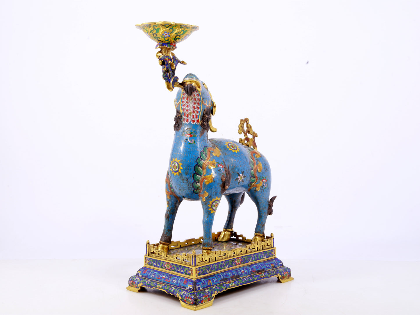 Pair of Exquisite Cloisonné Goat Candlesticks