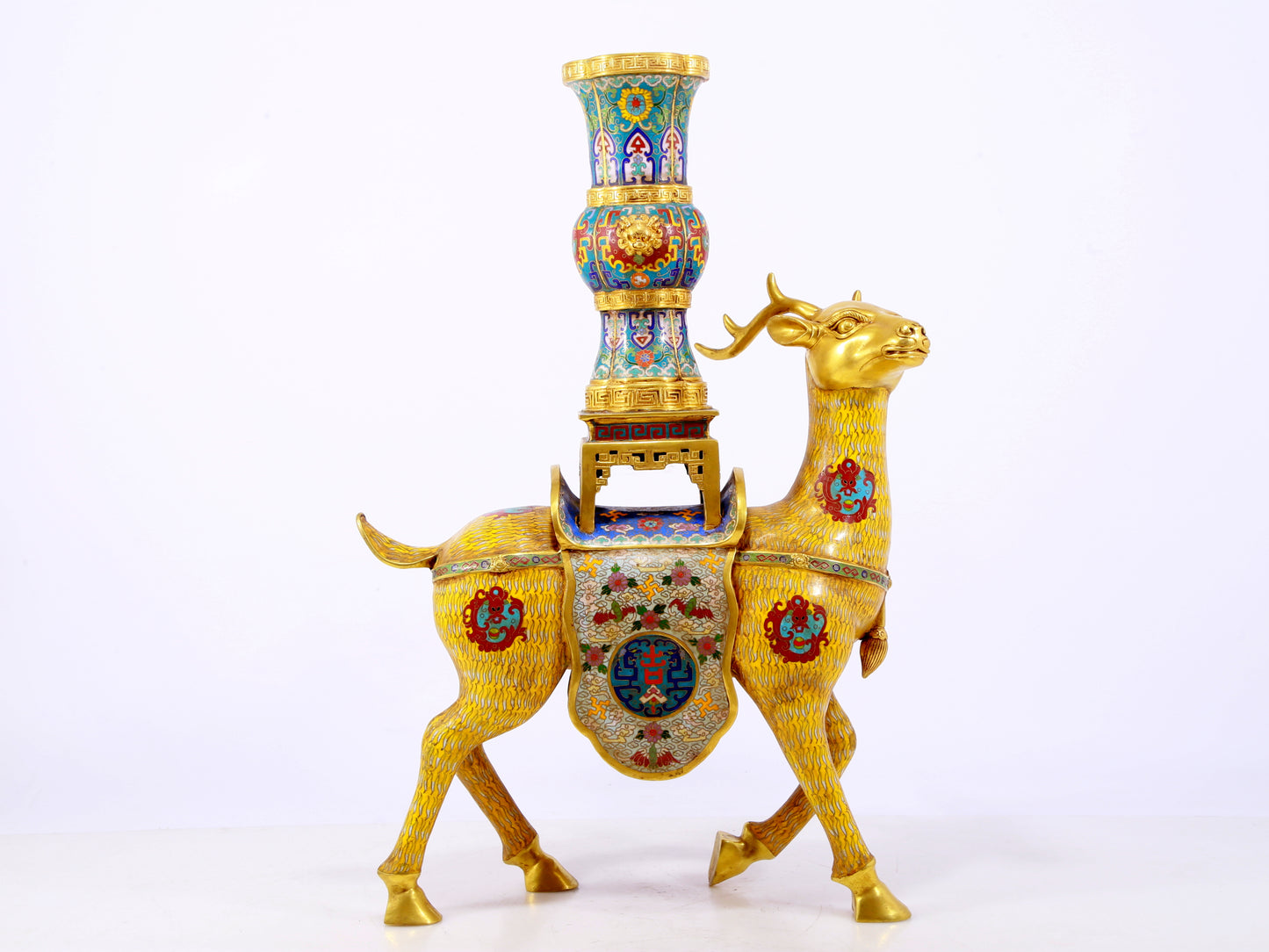 A stunning pair of cloisonné deer-shaped bottles