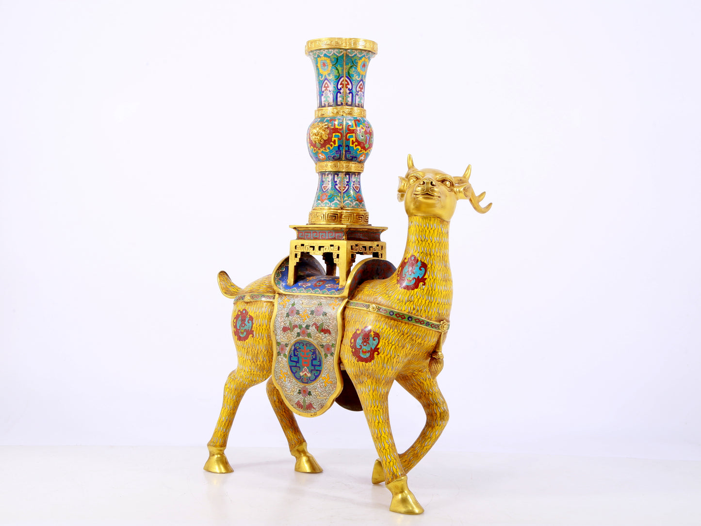 A stunning pair of cloisonné deer-shaped bottles