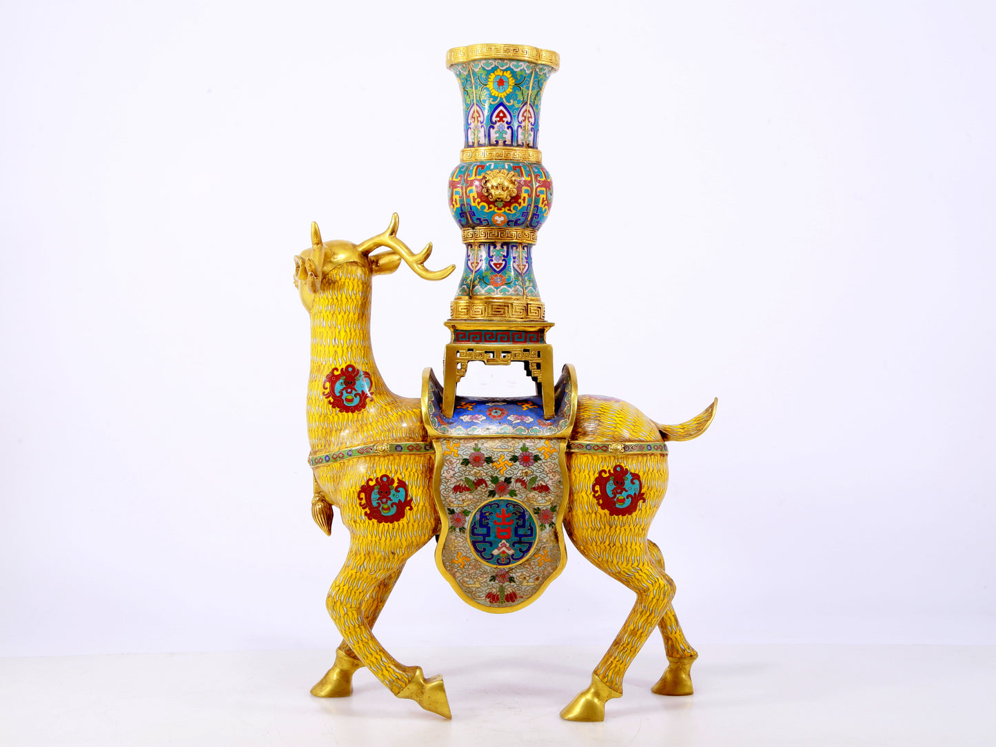 A stunning pair of cloisonné deer-shaped bottles