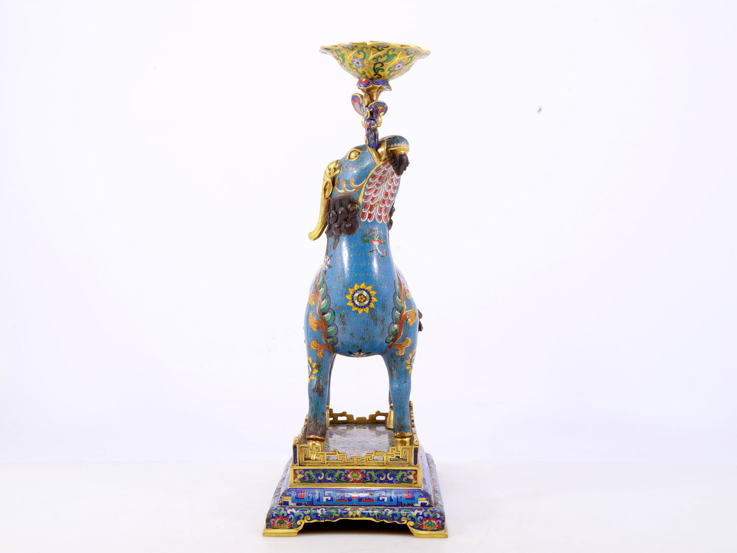 Pair of Exquisite Cloisonné Goat Candlesticks