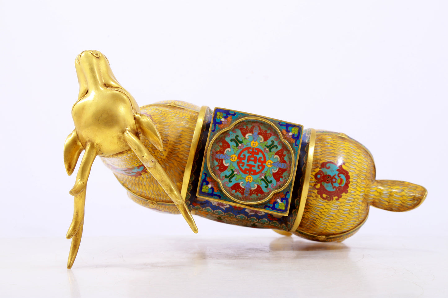 A stunning pair of cloisonné deer-shaped bottles