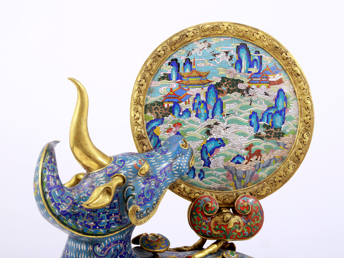 An exquisite cloisonne auspicious animal screen