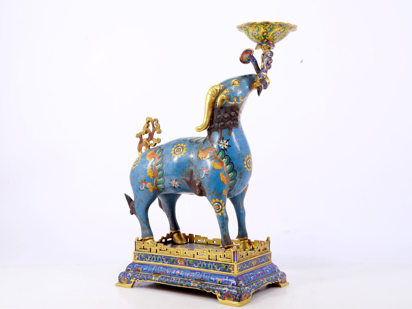 Pair of Exquisite Cloisonné Goat Candlesticks