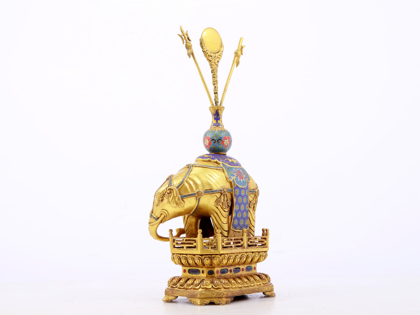 A stunning pair of cloisonné elephant ornaments