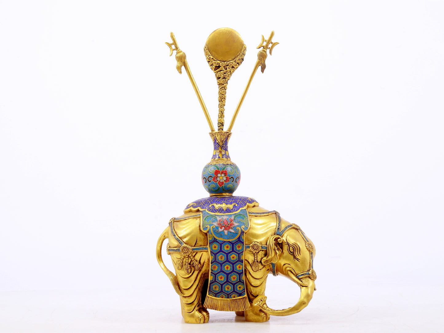 A stunning pair of cloisonné elephant ornaments