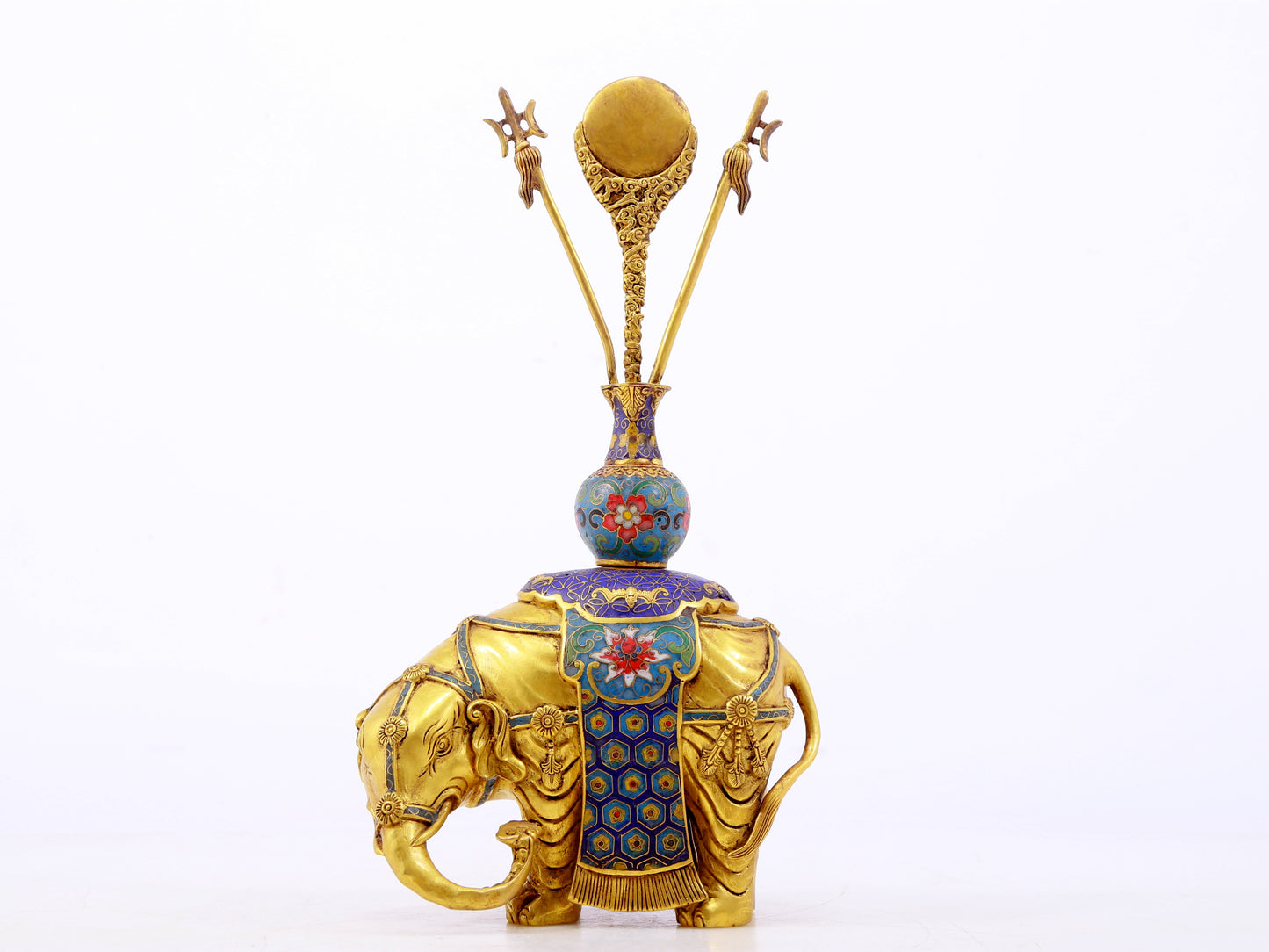 A stunning pair of cloisonné elephant ornaments