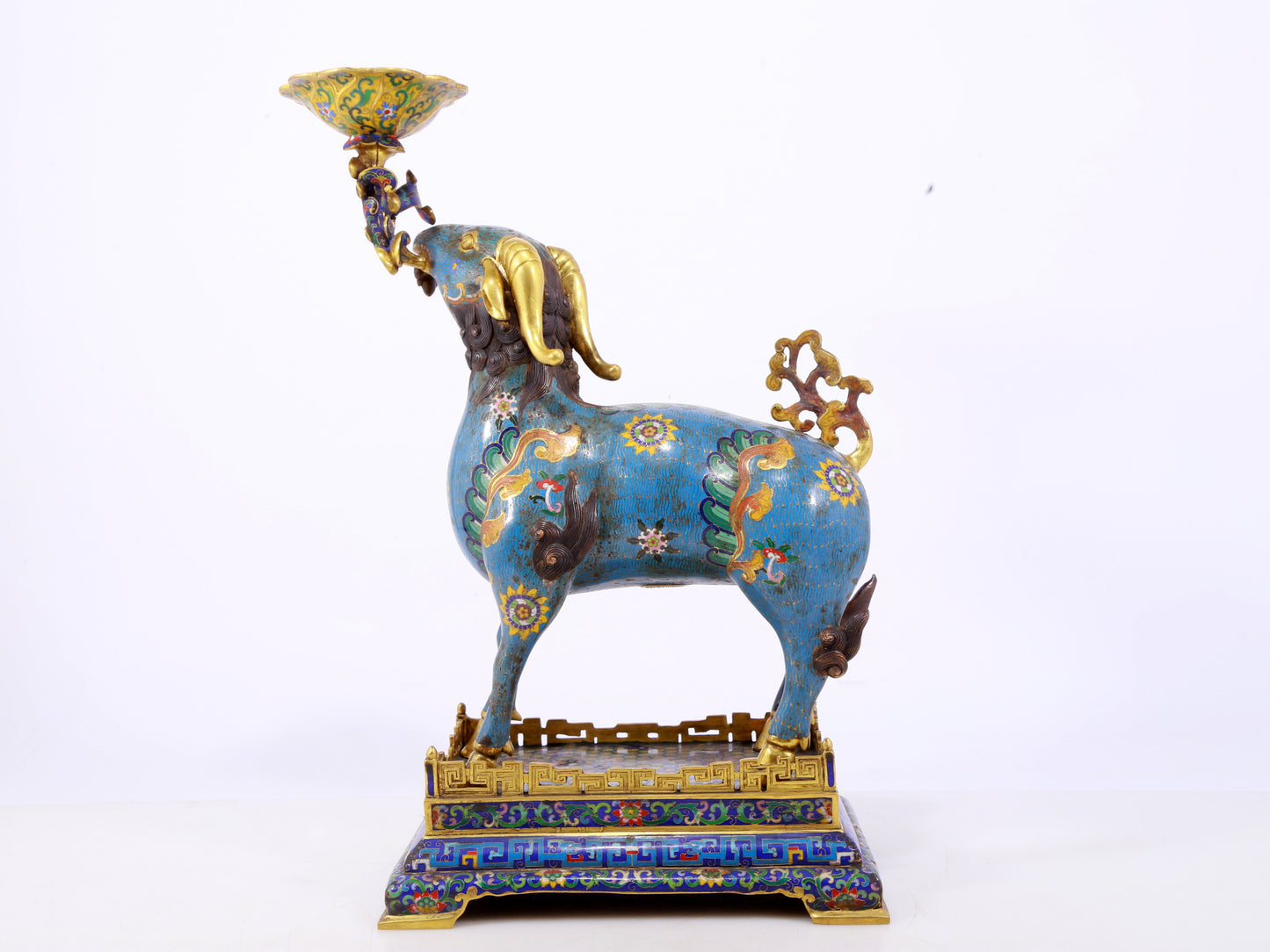 Pair of Exquisite Cloisonné Goat Candlesticks