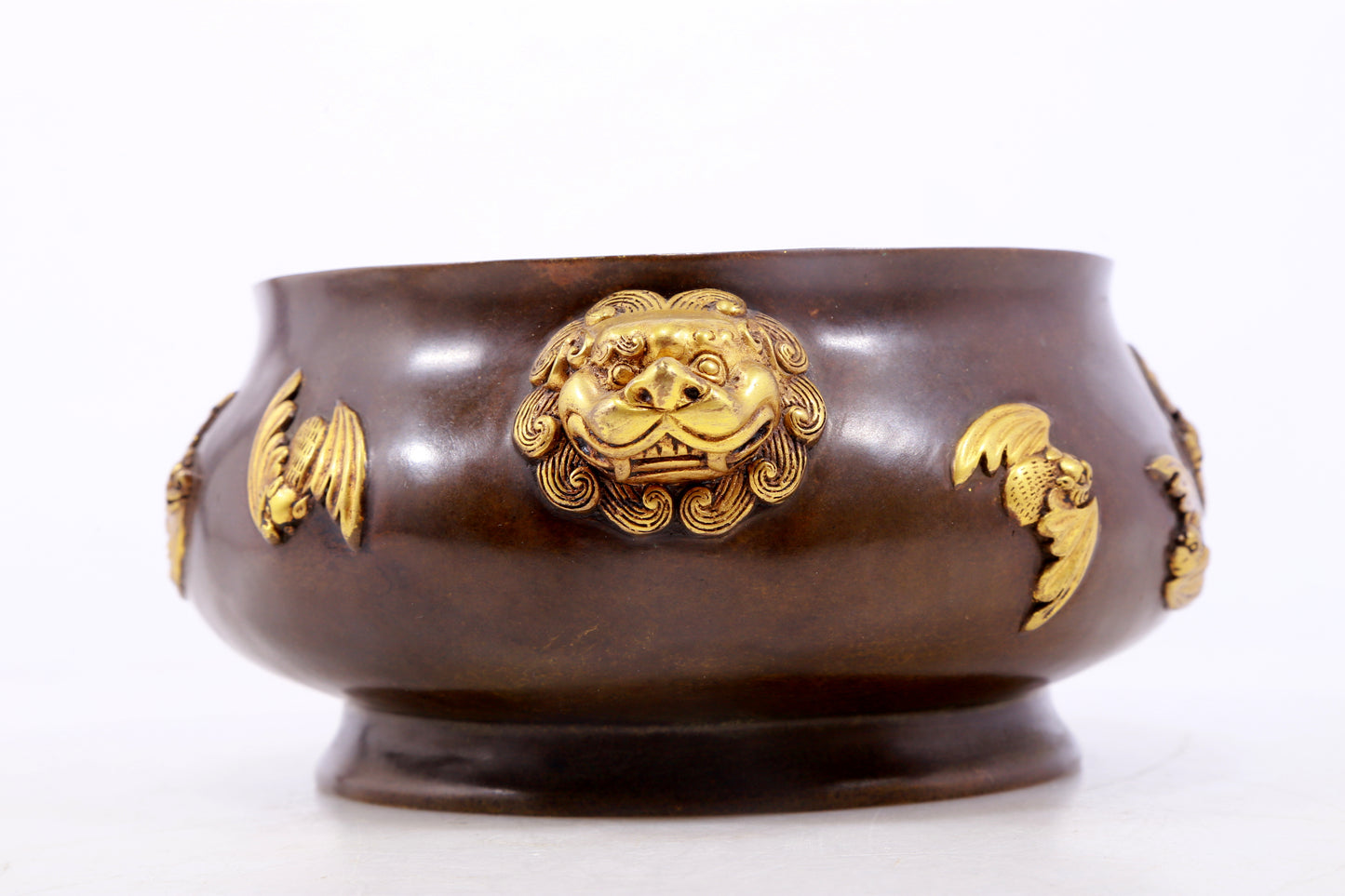 An exquisite gilt copper double-eared censer with bat pattern