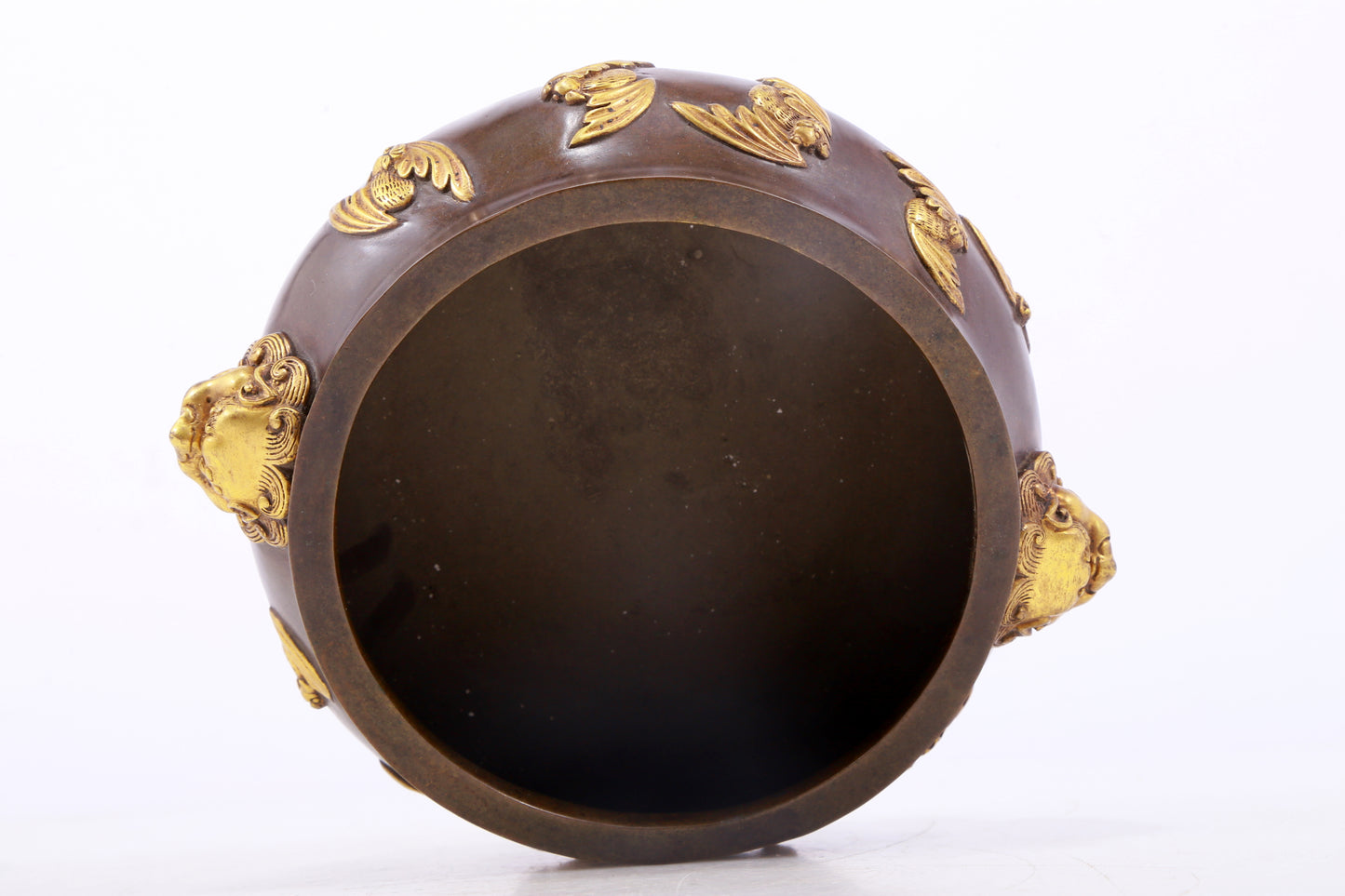 An exquisite gilt copper double-eared censer with bat pattern