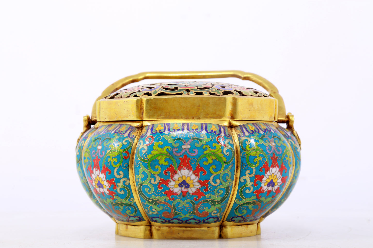 An exquisite cloisonné censer with lotus pattern