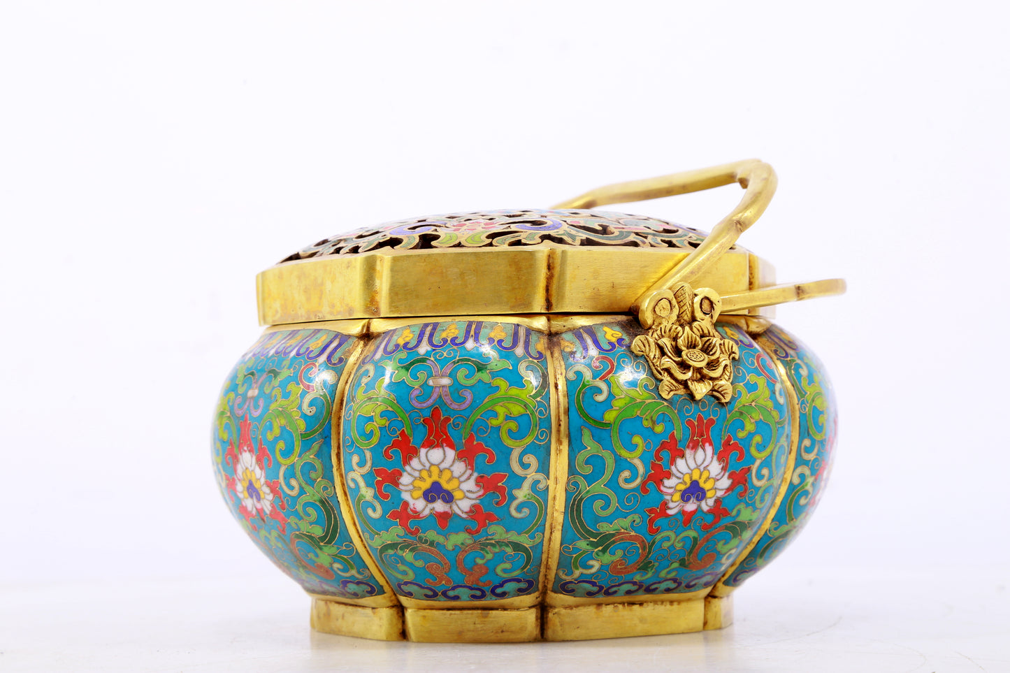 An exquisite cloisonné censer with lotus pattern