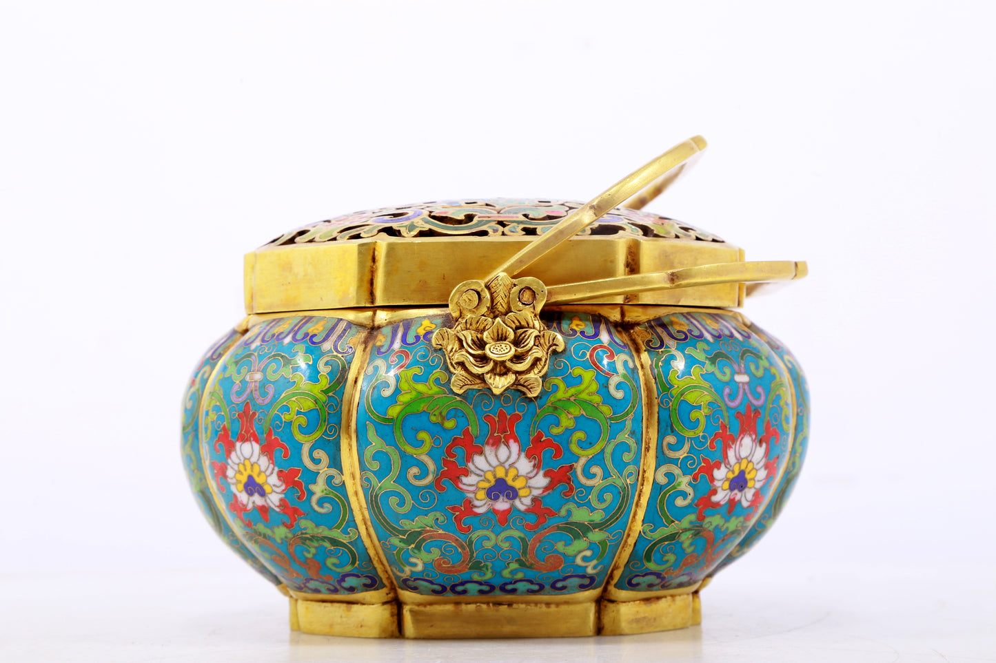 An exquisite cloisonné censer with lotus pattern