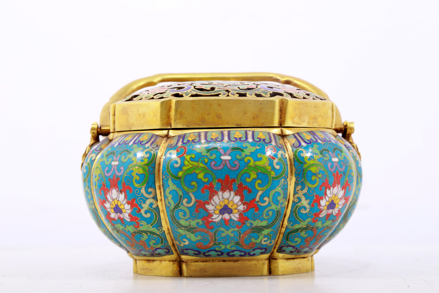 An exquisite cloisonné censer with lotus pattern