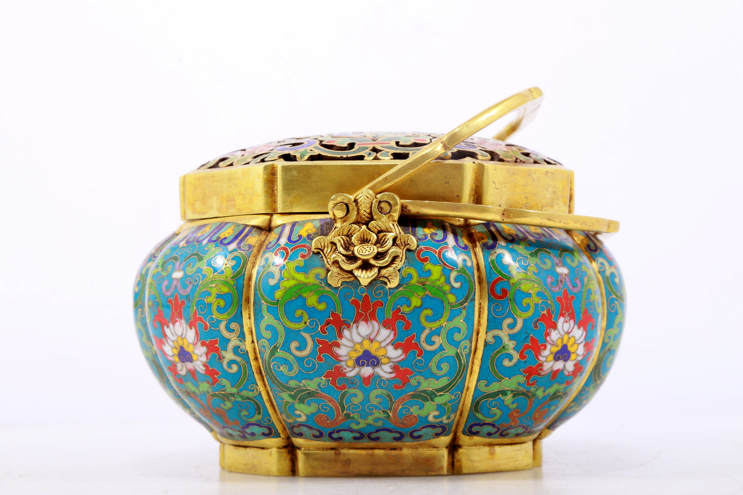 An exquisite cloisonné censer with lotus pattern