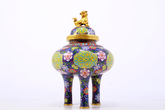 An exquisite cloisonné 'flower and dragon' tripod stove