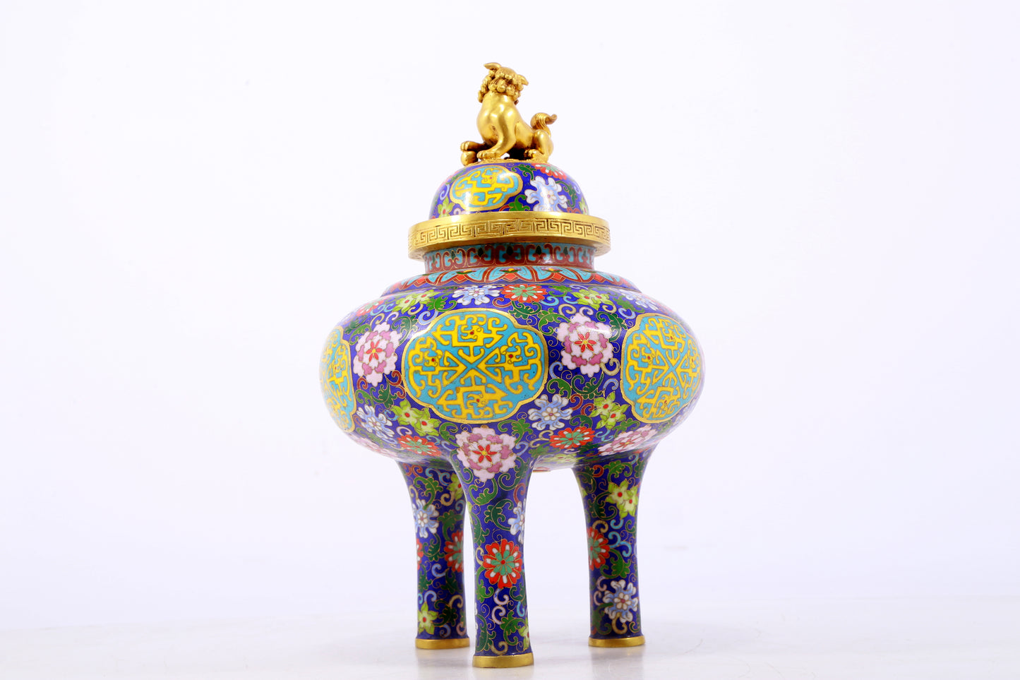 An exquisite cloisonné 'flower and dragon' tripod stove