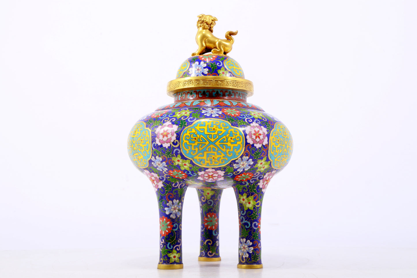 An exquisite cloisonné 'flower and dragon' tripod stove