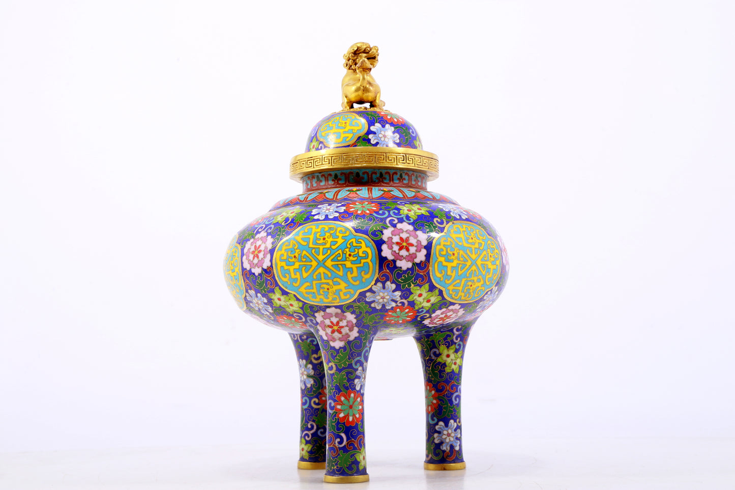 An exquisite cloisonné 'flower and dragon' tripod stove