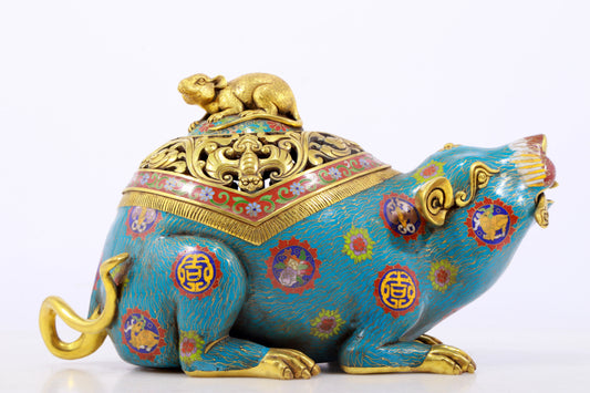 An exquisite cloisonné rat-shaped censer