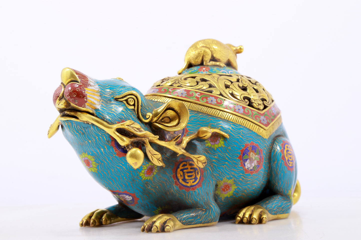 An exquisite cloisonné rat-shaped censer