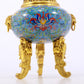 An exquisite cloisonné tangled lotus pattern two-eared tripod censer with lid