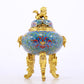 An exquisite cloisonné tangled lotus pattern two-eared tripod censer with lid