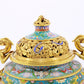 An exquisite cloisonné 'lily and dragon' pattern two-eared tripod censer with lid